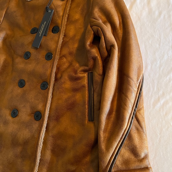 S Cult Of Individuality NEW NWT Brown Faux Leather Sherpa Peacoat Jacket Small - Picture 4 of 13